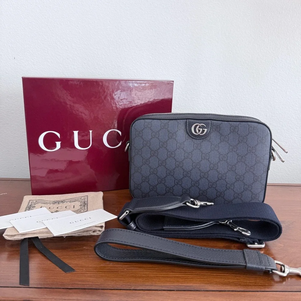 Gucci‎ Ophidia GG Supreme Messenger Bag Navy Blue Black Canvas 598103